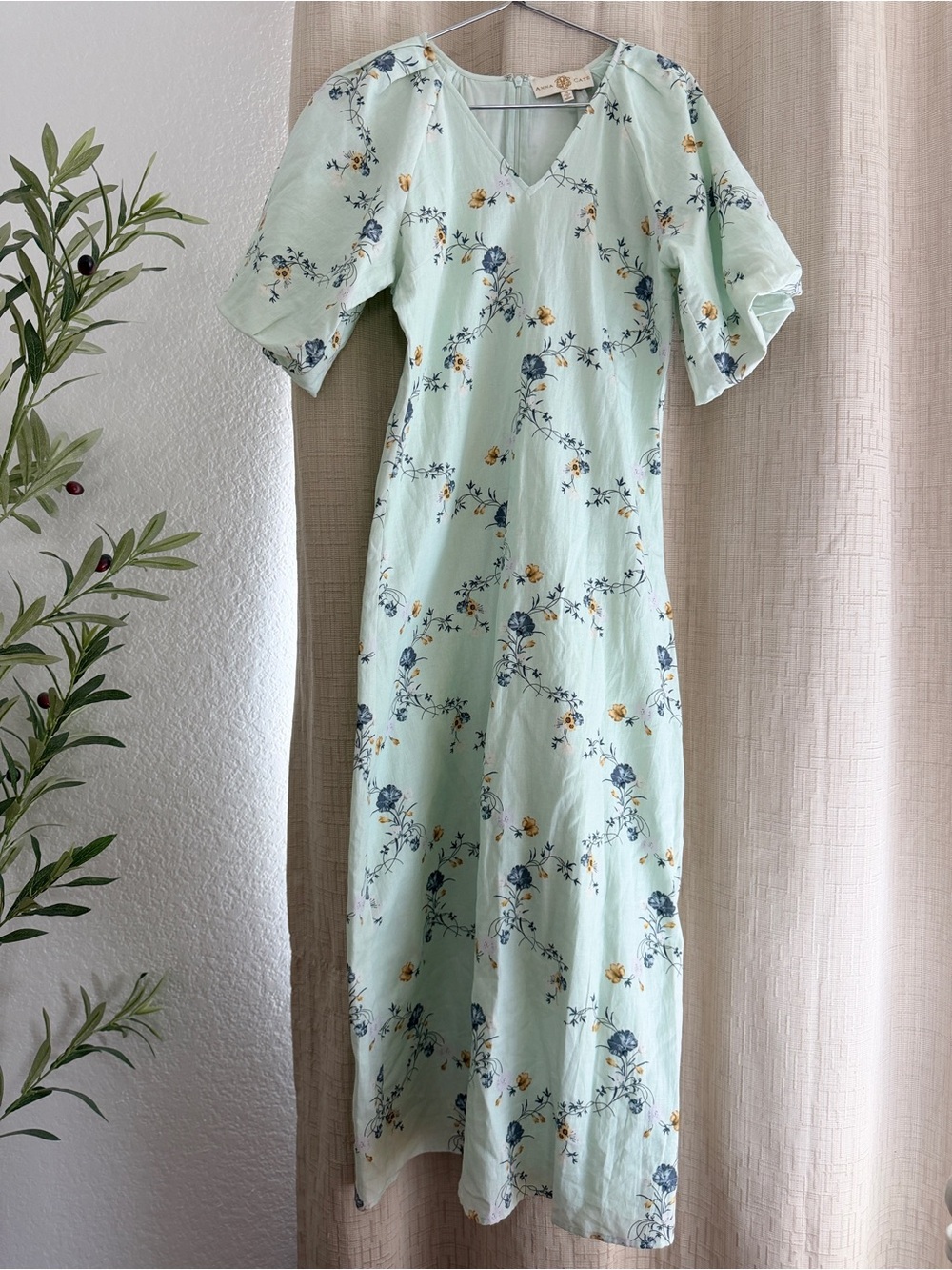 Anna Cate Mint Floral Maxi Dress with Puff Sleeves vintage-inspired cottagecore